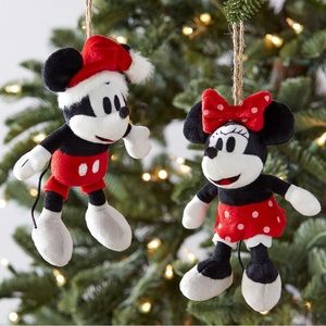 Pottery Barn Kids Disney Mickey Mouse & Minnie Mouse Plush Ornaments- Set of Two